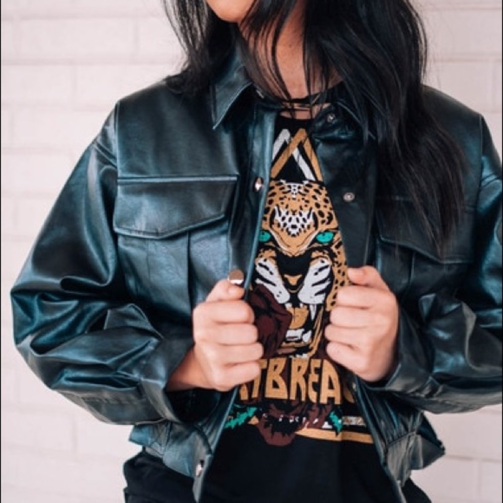 🆕 Faux Leather Cargo Bomber Jacket